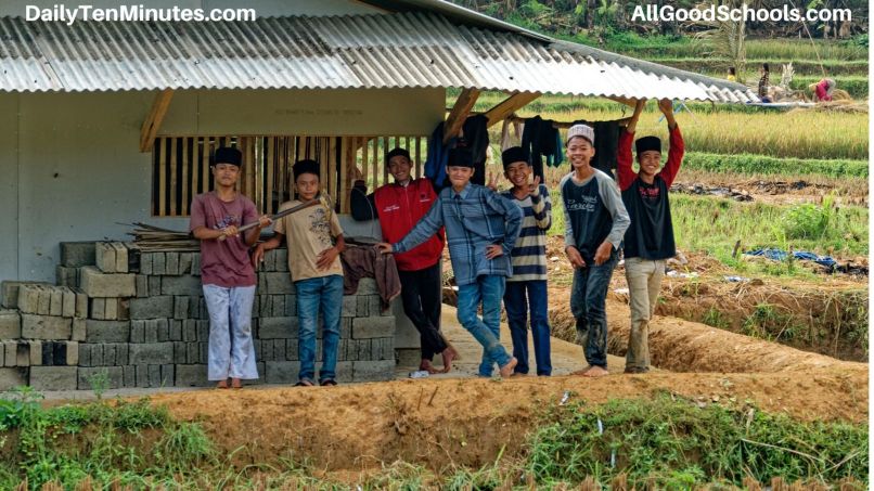 an image of a village community school with limit/ed funds, 