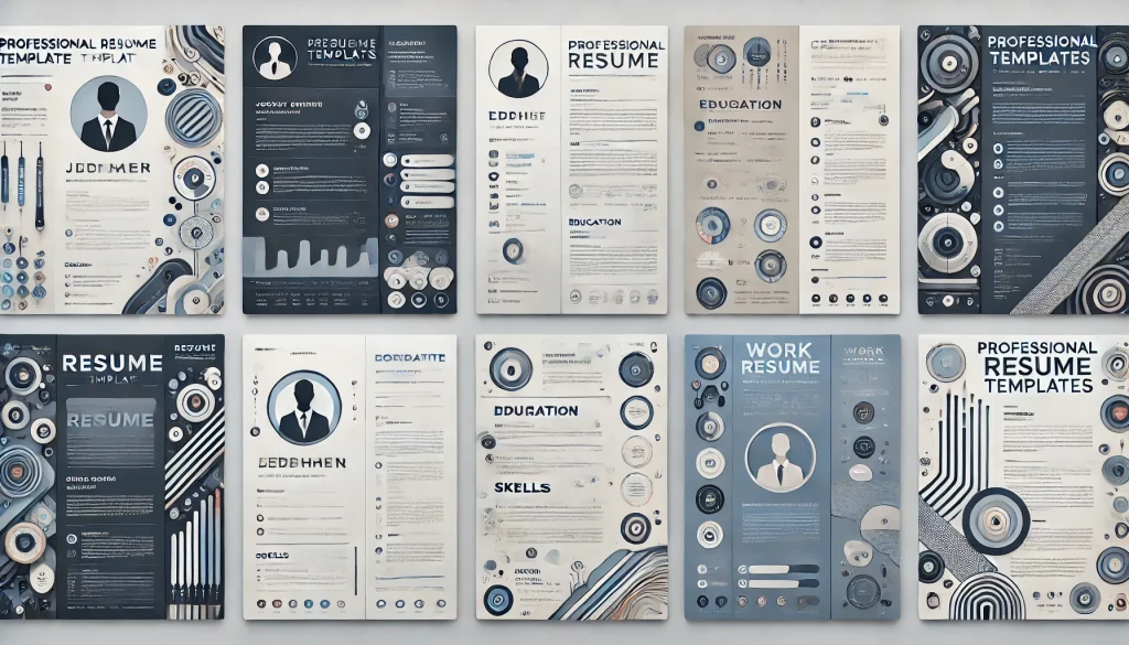 DALL·E 2024 07 28 13.25.28 A landscape image displaying 5 6 professional resume templates. Each template features a clean modern design suitable for various professional field